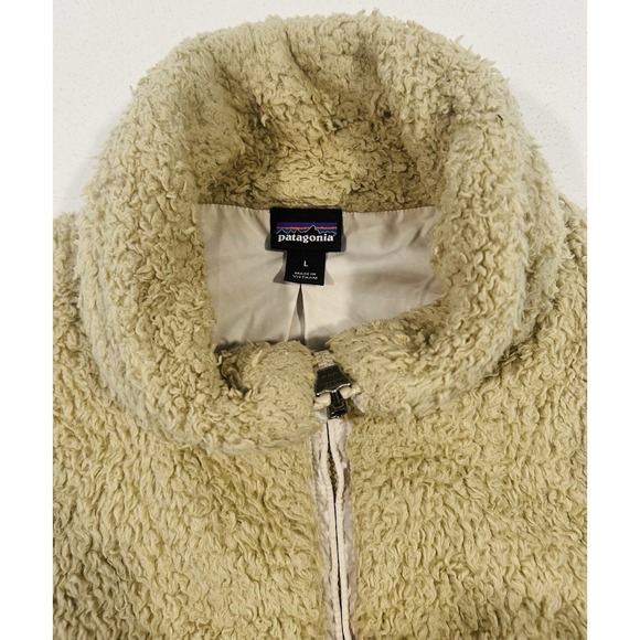 Patagonia Women Vest Beige Los Gatos Sherpa Full Zip Pockets Mock Neck Sz Large - Picture 12 of 14